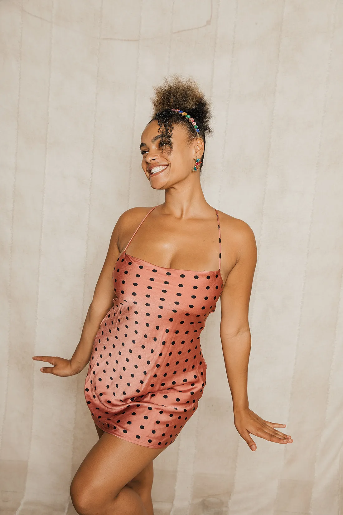 T Bar Back Satin Mini Slip Dress