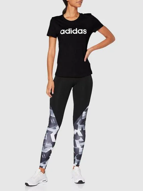 T SHIRT ADIDAS MAGLIA DONNA FITNESS NERA LOGO BIANCO