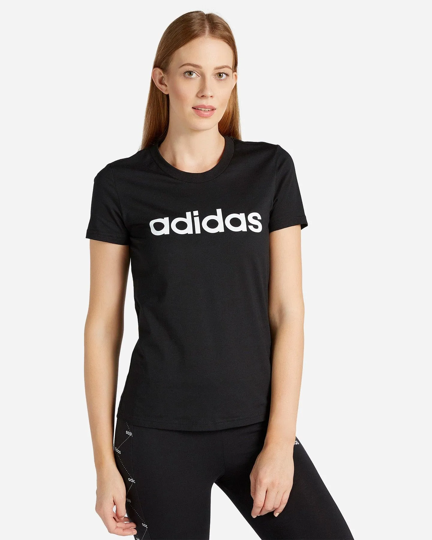 T SHIRT ADIDAS MAGLIA DONNA FITNESS NERA LOGO BIANCO