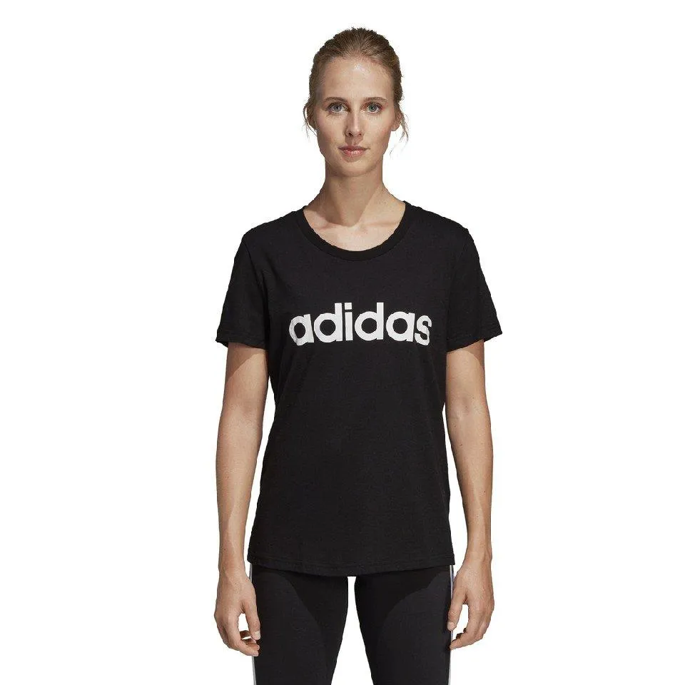 T SHIRT ADIDAS MAGLIA DONNA FITNESS NERA LOGO BIANCO