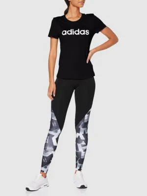 T SHIRT ADIDAS MAGLIA DONNA FITNESS NERA LOGO BIANCO