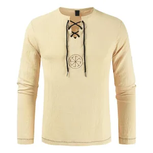 T-shirt brodé à col à cordon vintage