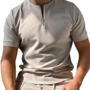 T-shirt décontracté à manches courtes et fermeture éclair vintage