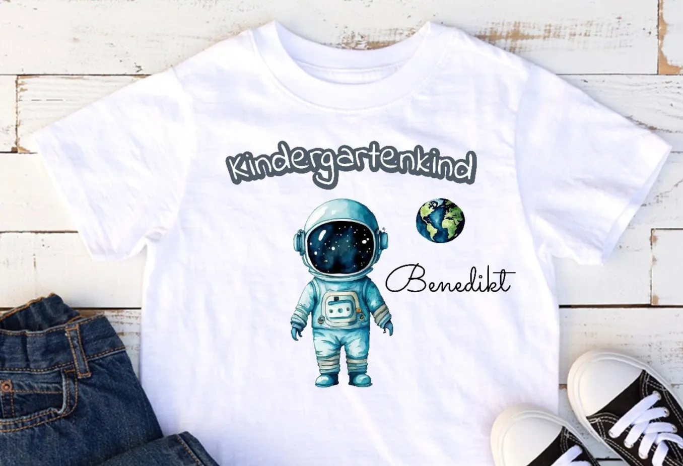 T-Shirt Kindergartenkind Astronaut Junge mit Name