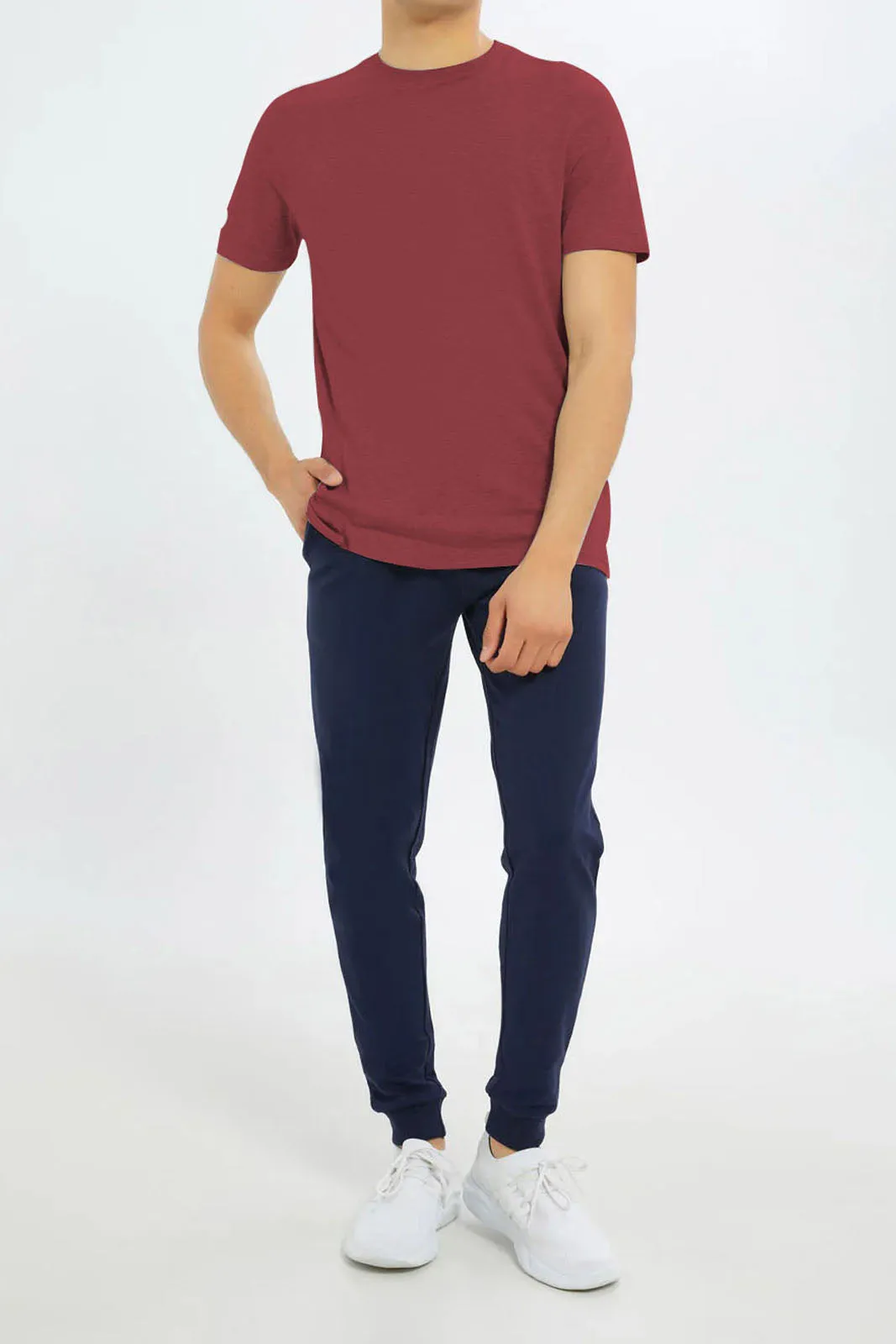 T-Shirt Plain Round Neck  - Maroon - RNTS-102