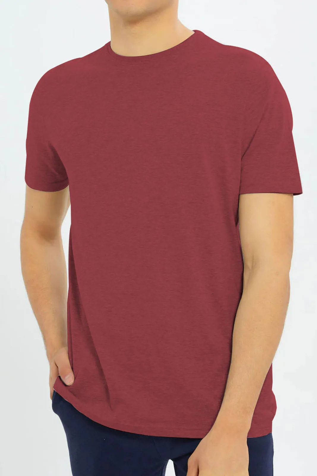 T-Shirt Plain Round Neck  - Maroon - RNTS-102