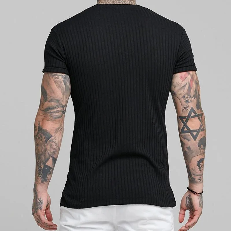 T-shirt rayé uni à col rond vintage