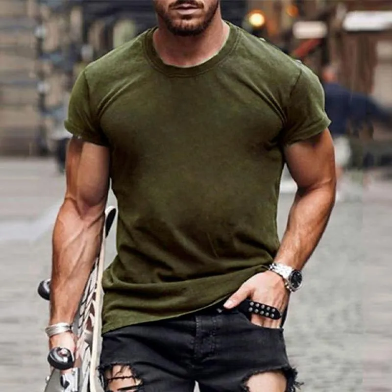 T-shirt vintage à manches courtes de couleur unie pour hommes