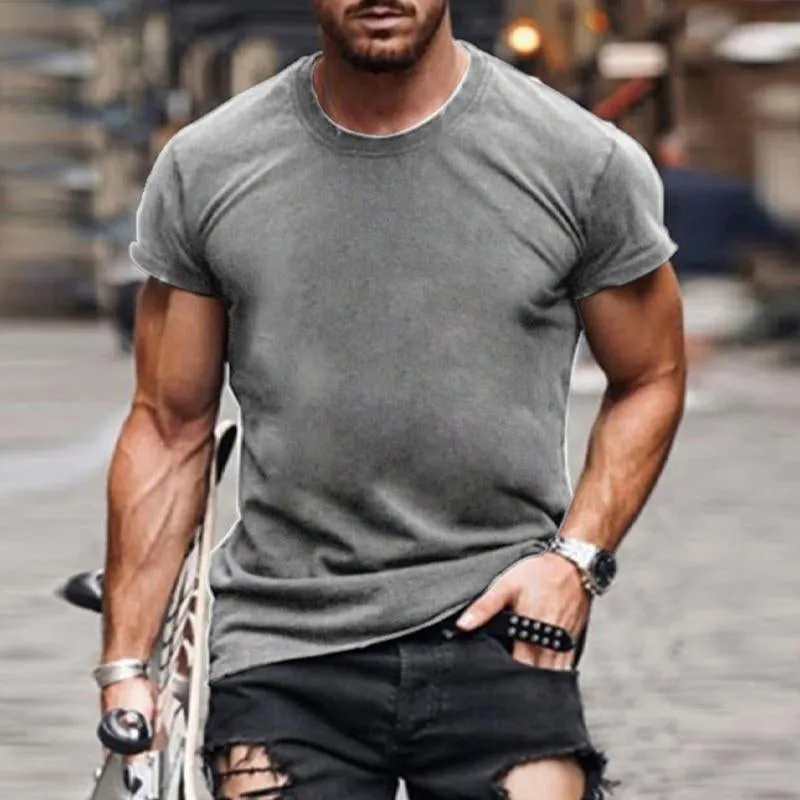 T-shirt vintage à manches courtes de couleur unie pour hommes