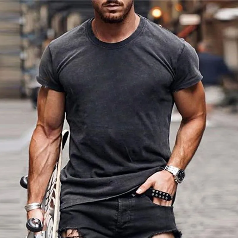 T-shirt vintage à manches courtes de couleur unie pour hommes