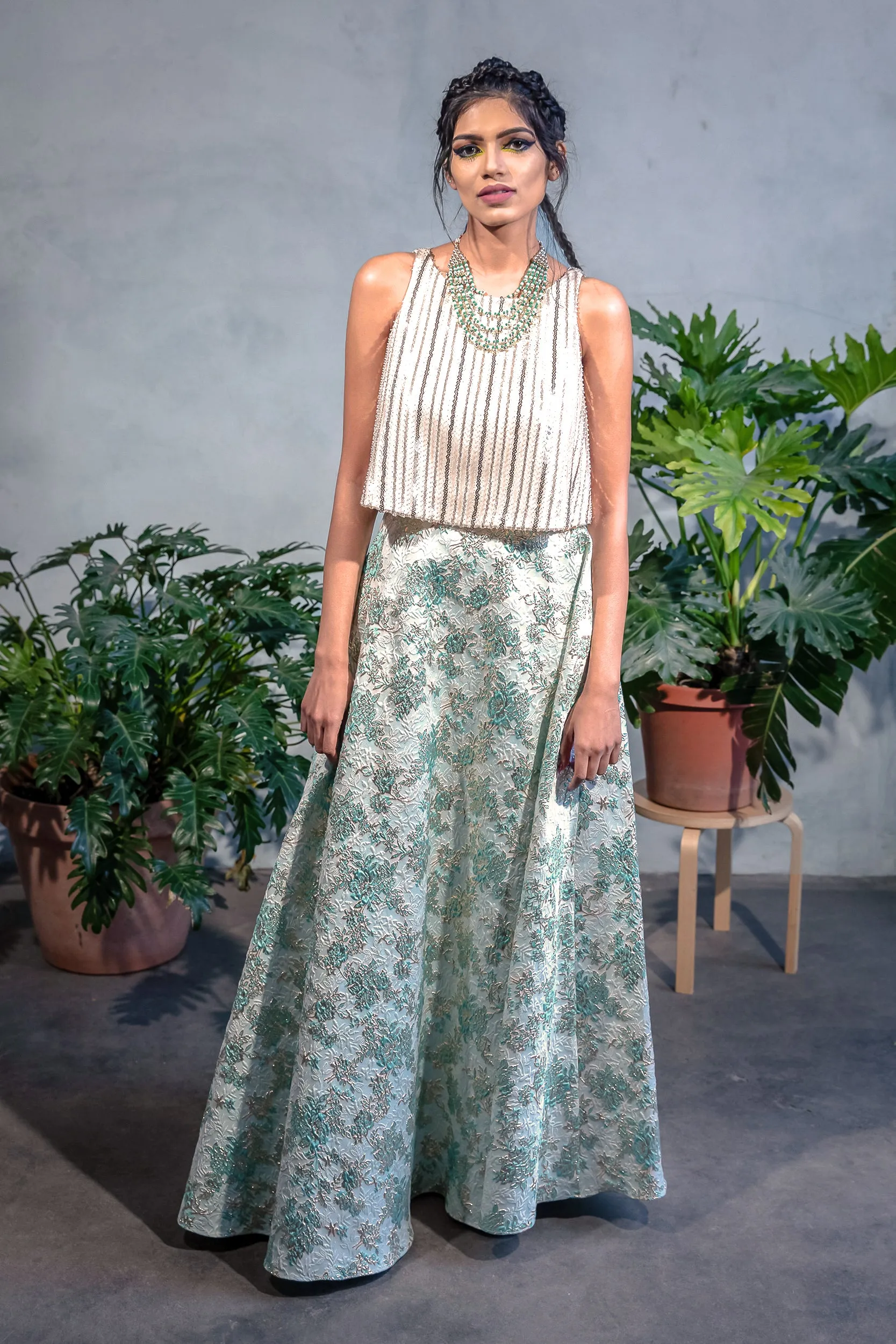 TANIA Striped Beaded Sequin Top
