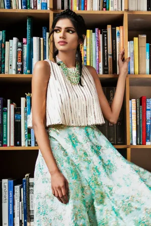 TANIA Striped Beaded Sequin Top