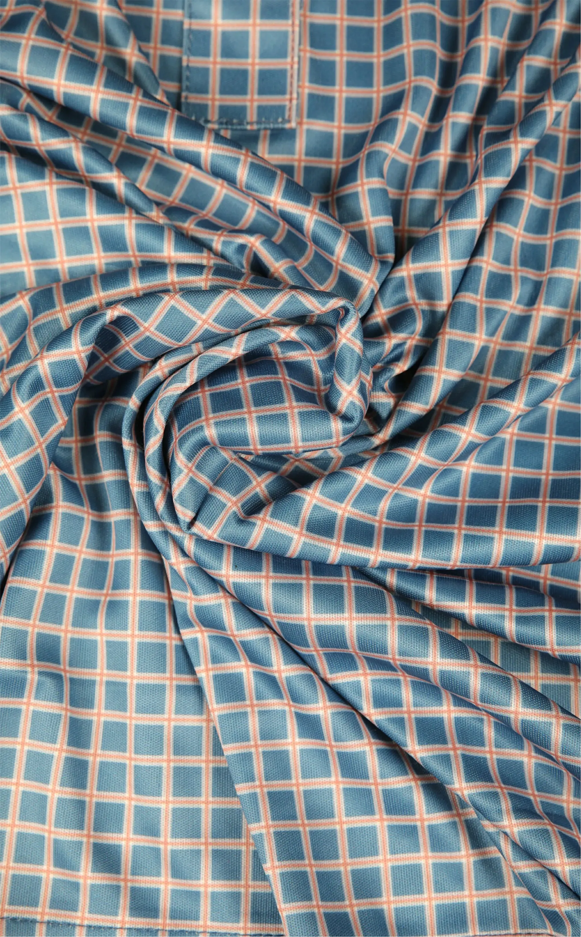 The Dressy Polo Semi-Spread Collar Blue with White Grid Check