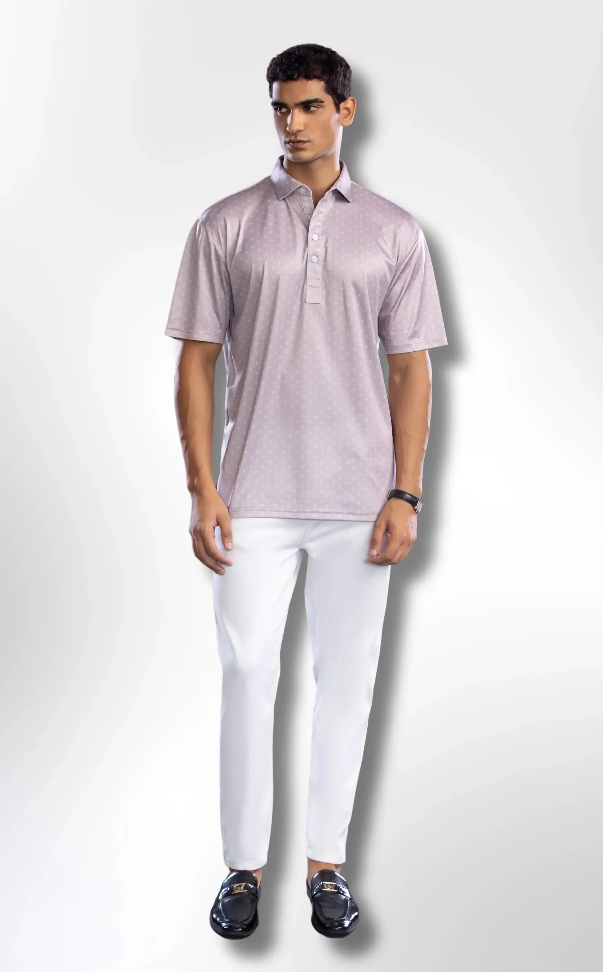 The Dressy Polo Semi-Spread Collar Browned Gray