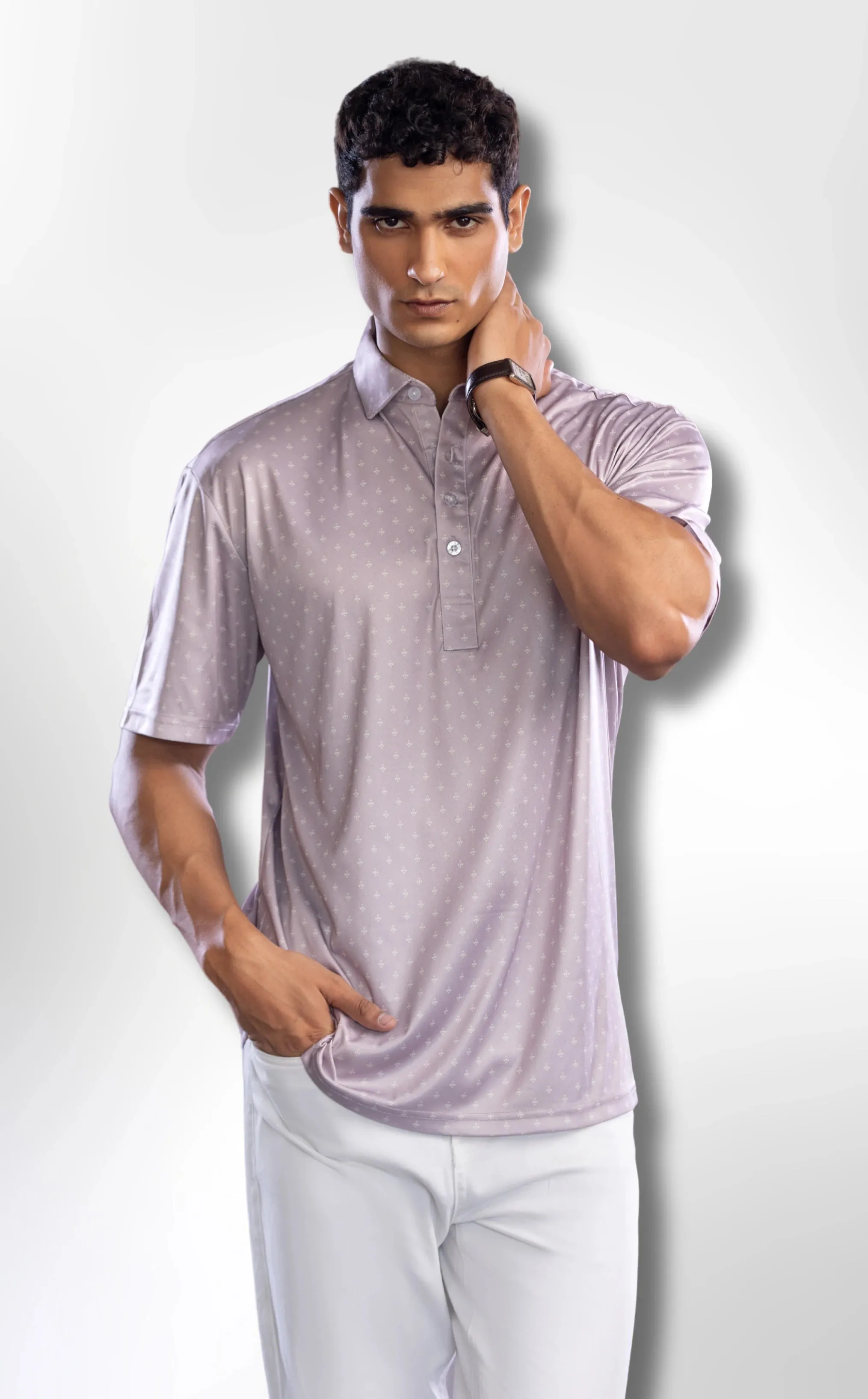 The Dressy Polo Semi-Spread Collar Browned Gray
