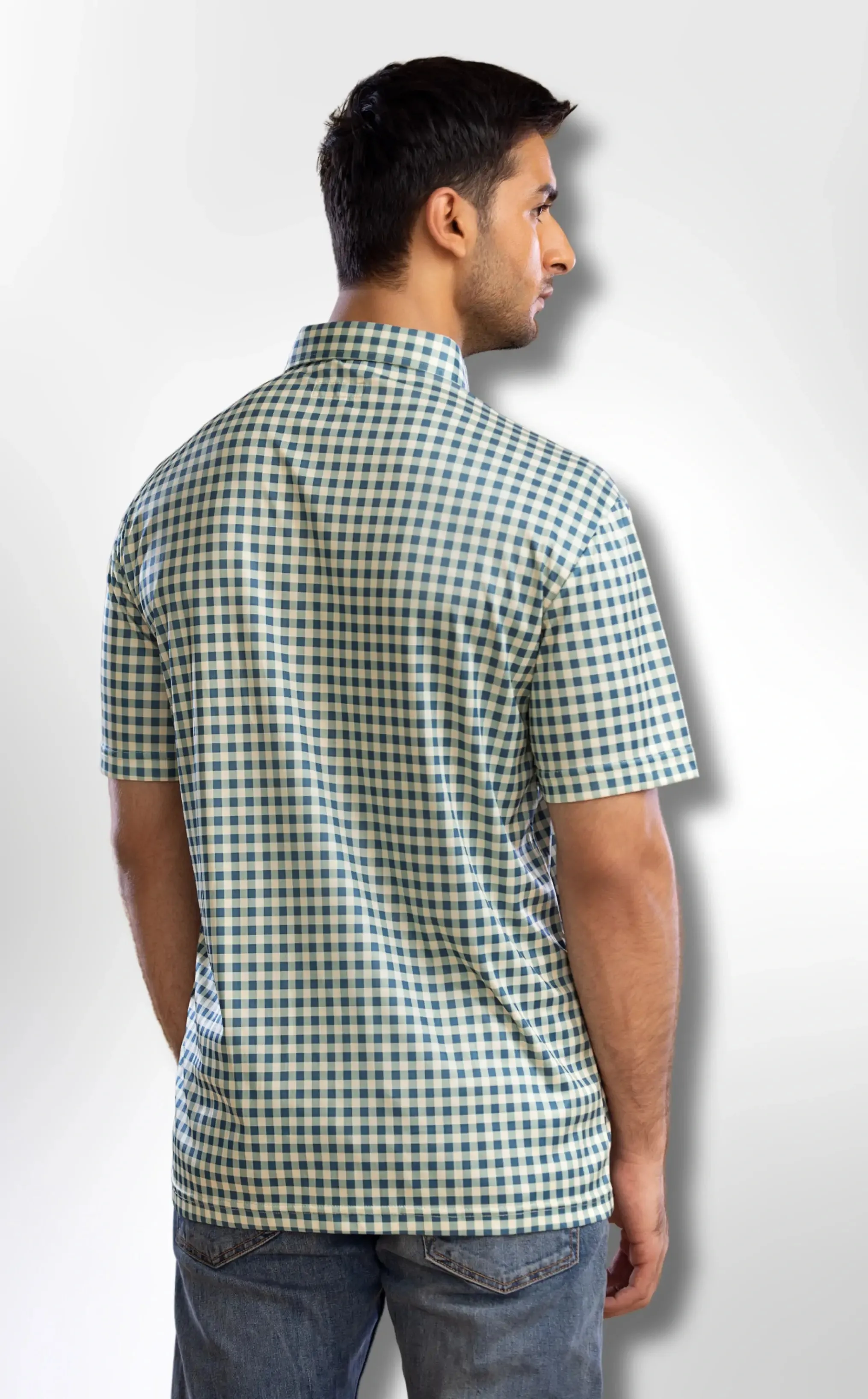 The Dressy Polo Semi-Spread Collar Green and Brown Gingham