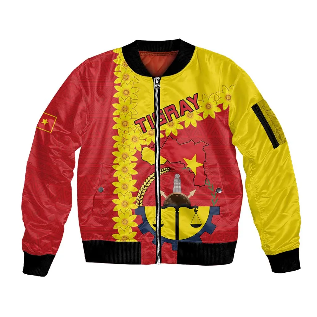 Tigray Ethiopia Sleeve Zip Bomber Jacket Tigray Seal With Flag Map - African Pattern LT15