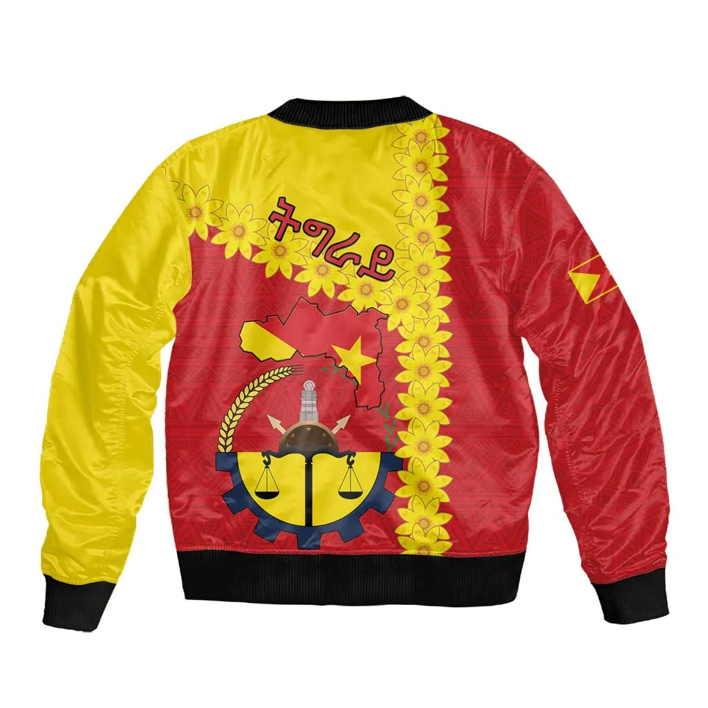 Tigray Ethiopia Sleeve Zip Bomber Jacket Tigray Seal With Flag Map - African Pattern LT15