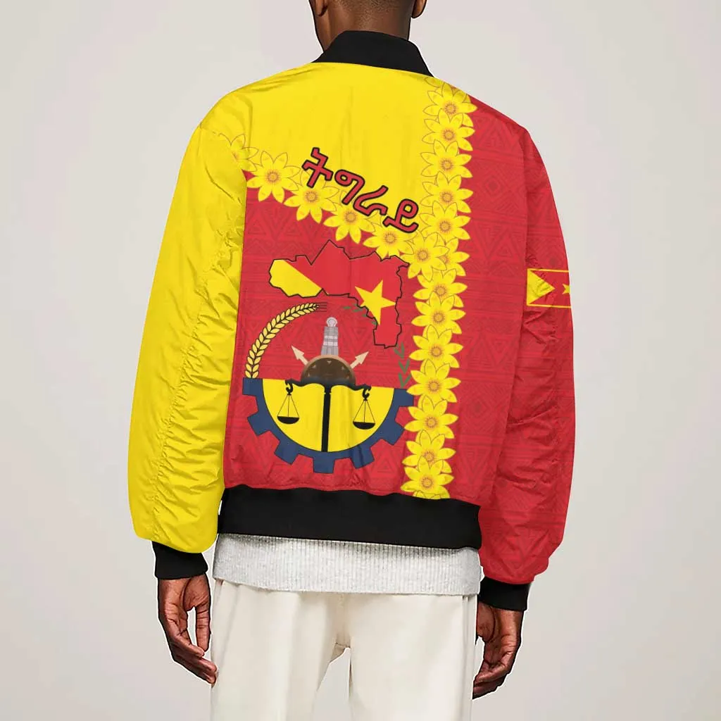 Tigray Ethiopia Sleeve Zip Bomber Jacket Tigray Seal With Flag Map - African Pattern LT15