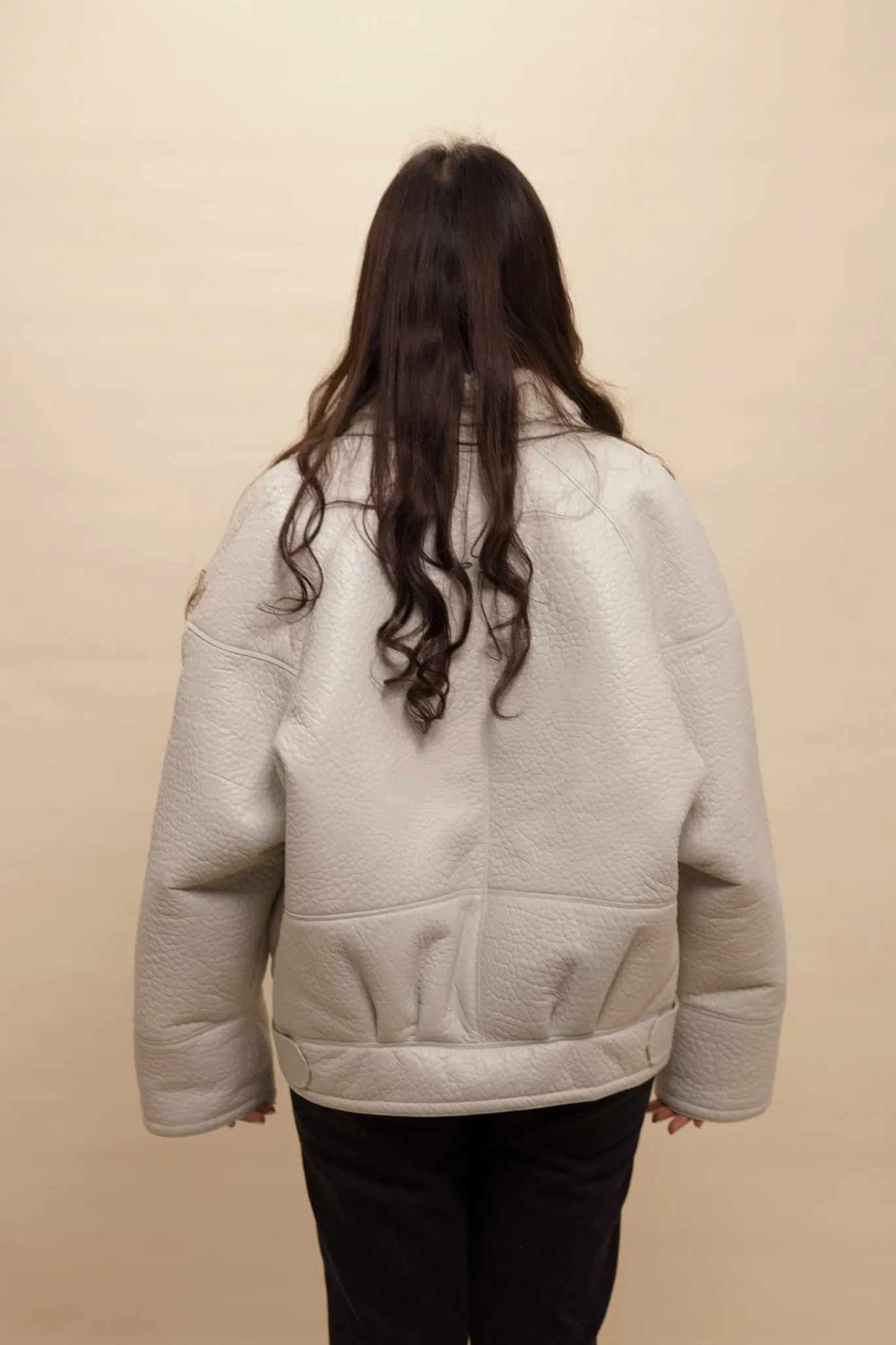 TIMOTHY Shearling Leather Jacket in Cloud White
