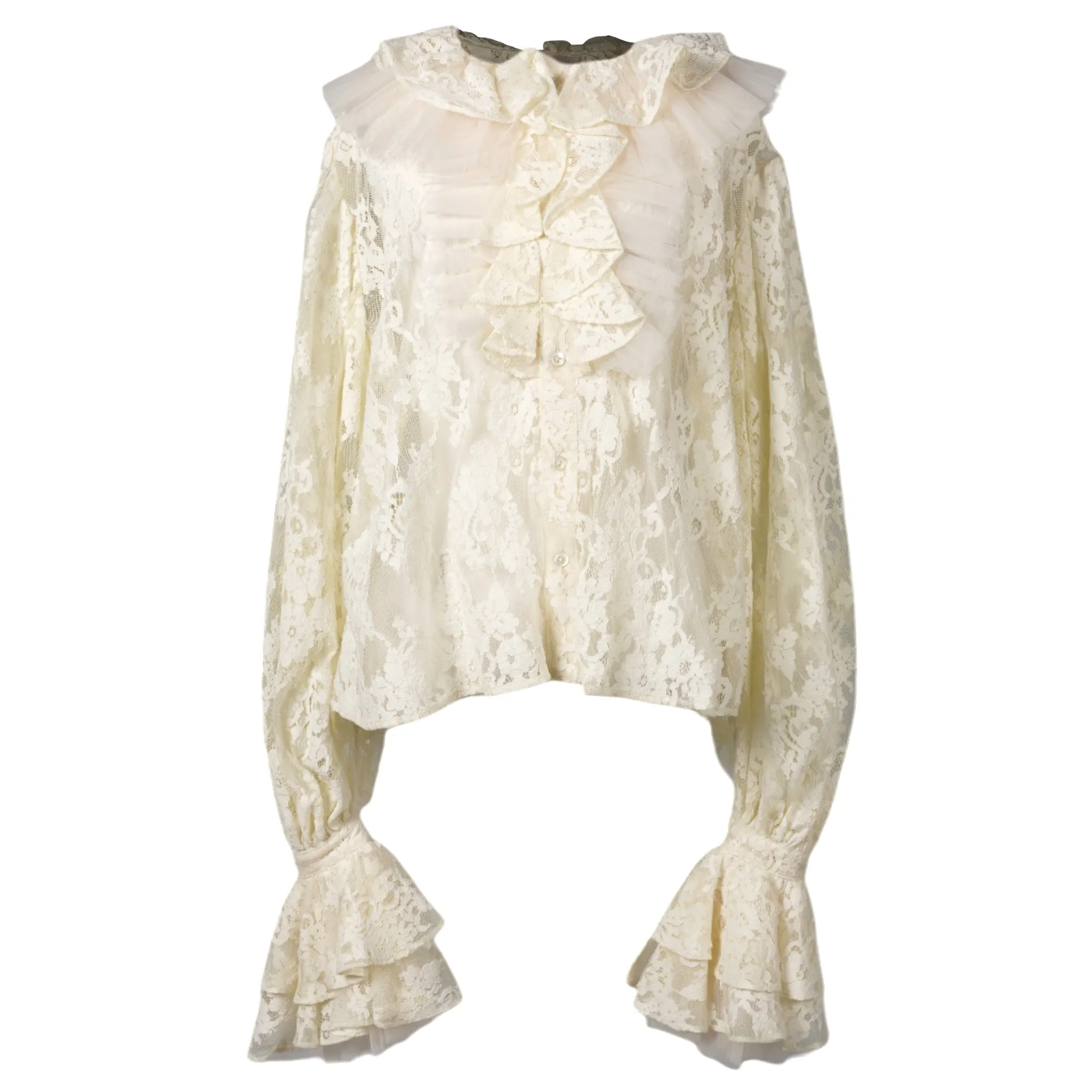 TULLE LAYERED LACE SHIRT / OFF WHITE