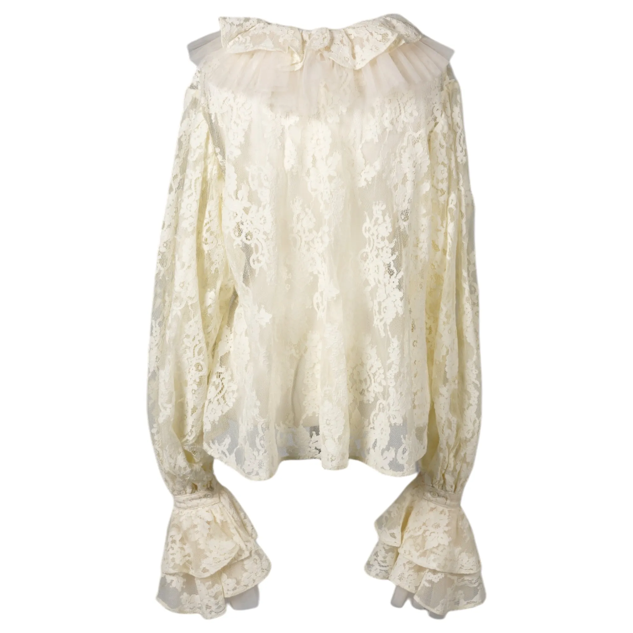 TULLE LAYERED LACE SHIRT / OFF WHITE