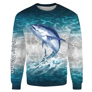 Tuna fishing blue sea water camo Custom name fishing jerseys | Sweatshirt - NPQ853