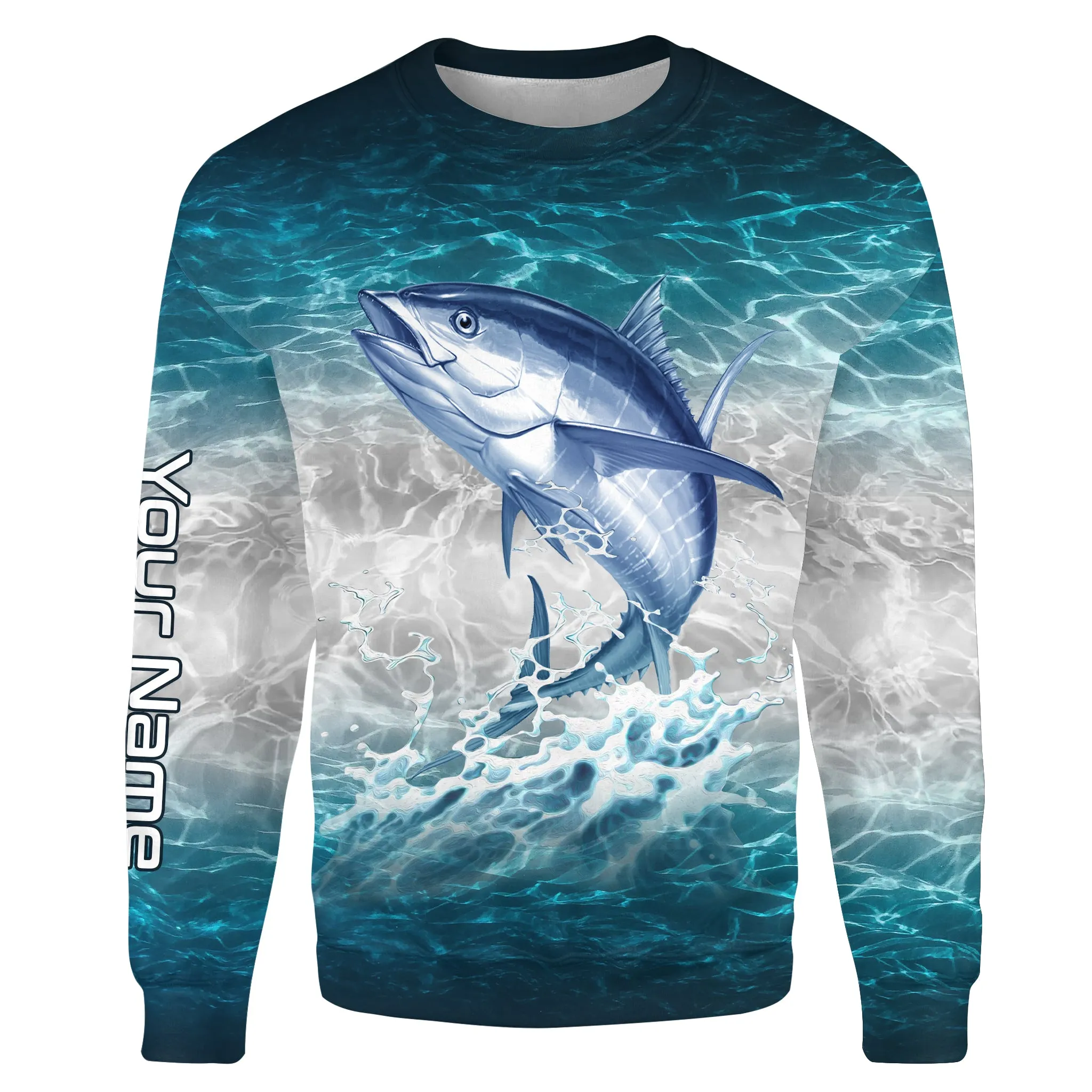 Tuna fishing blue sea water camo Custom name fishing jerseys | Sweatshirt - NPQ853