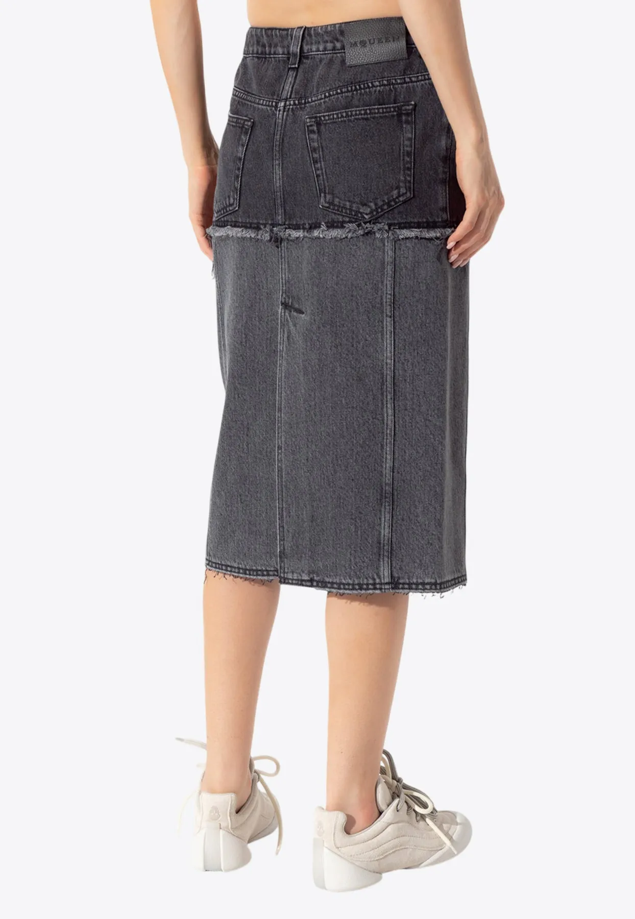 Two-Tone Denim Frayed Skirt