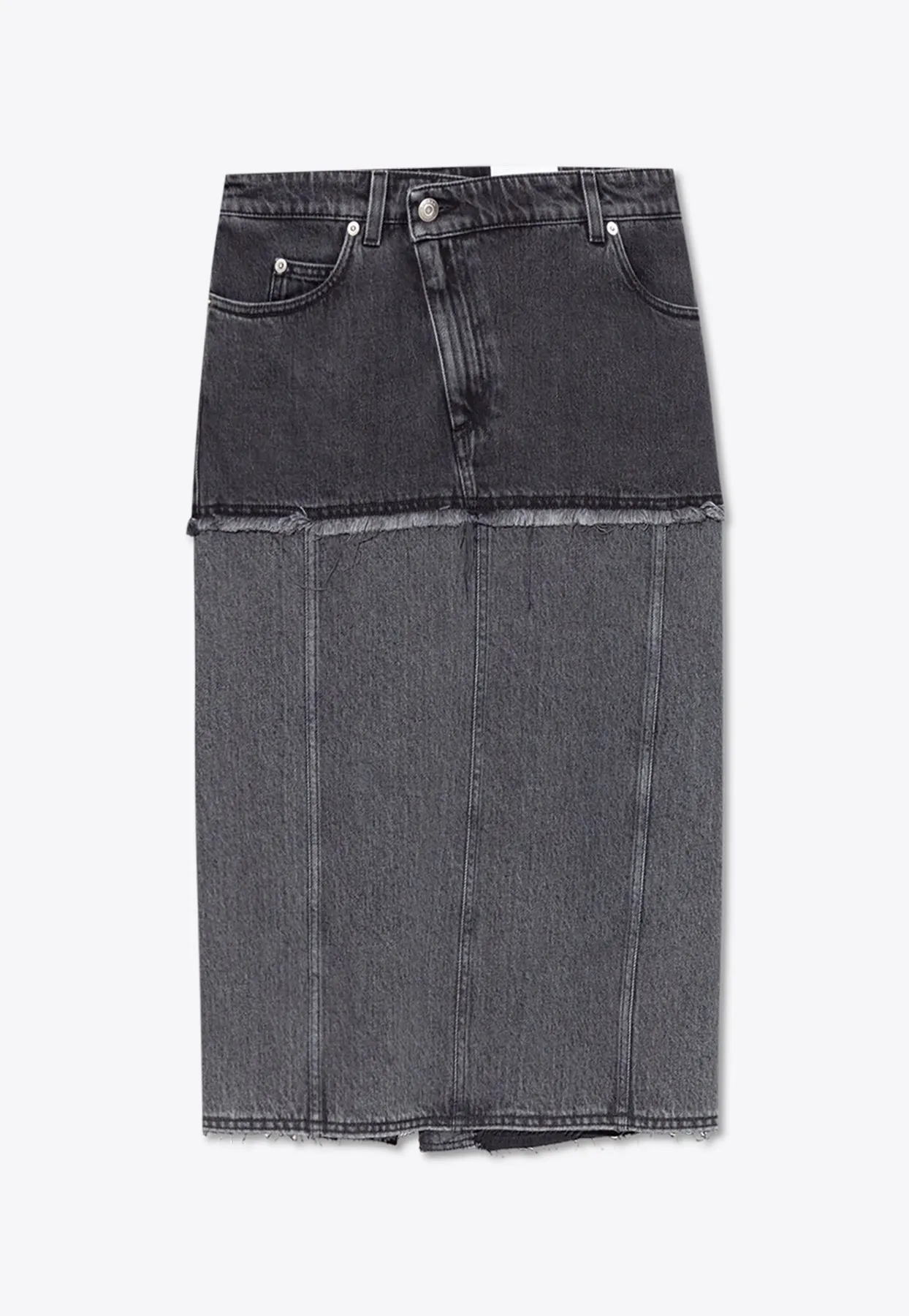 Two-Tone Denim Frayed Skirt