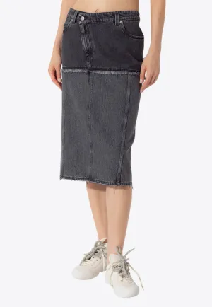 Two-Tone Denim Frayed Skirt