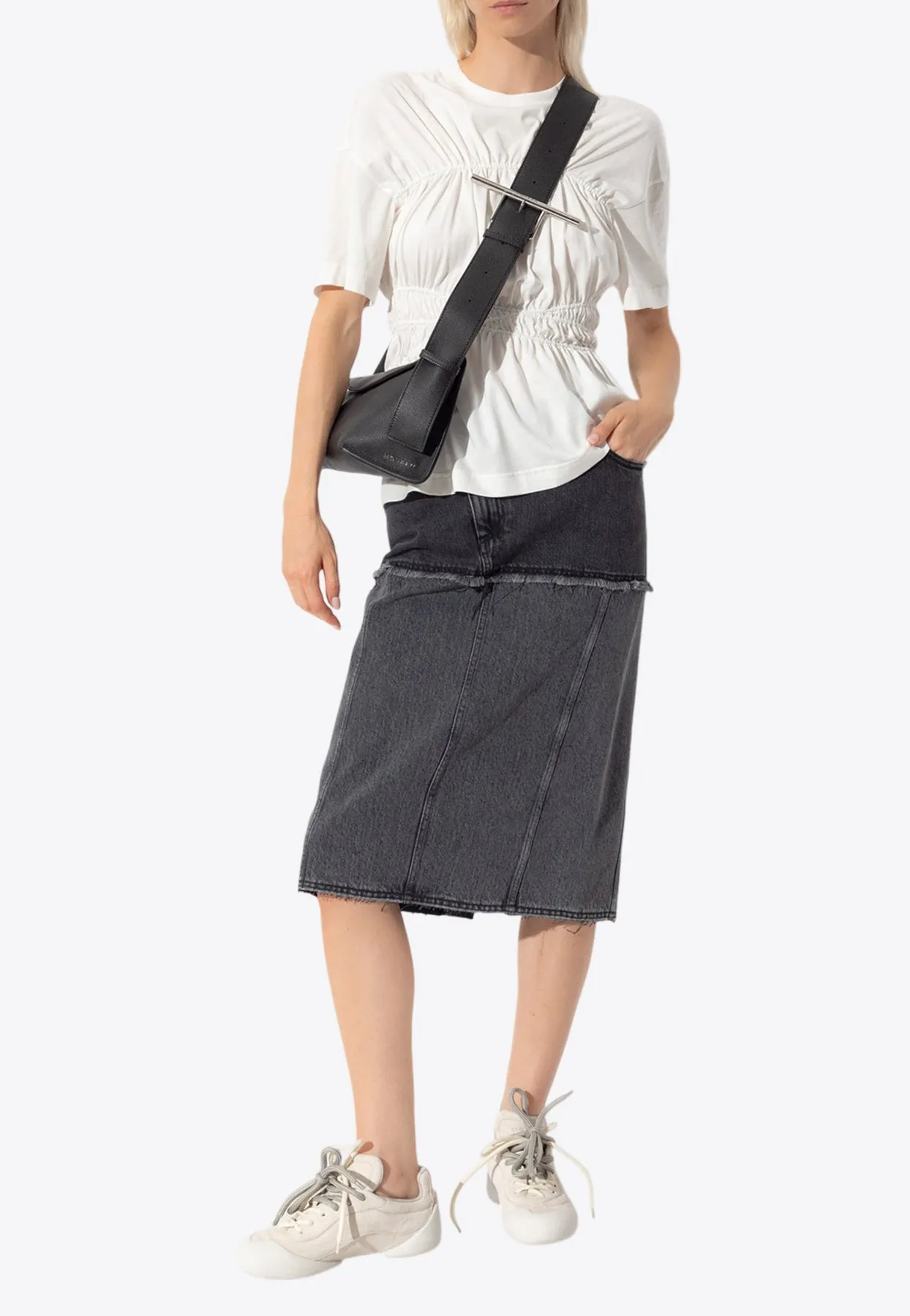 Two-Tone Denim Frayed Skirt