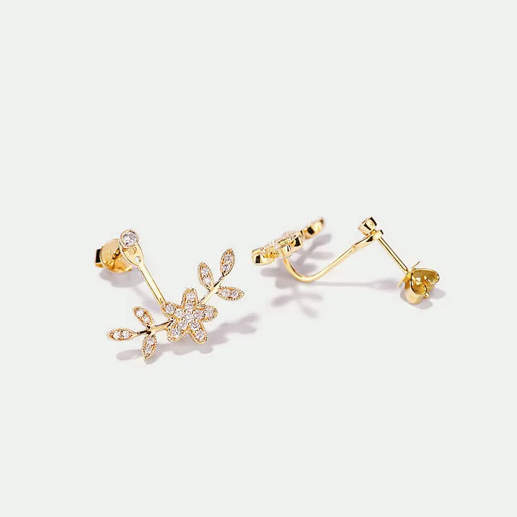 Two-Way Wear Flower Shape Diamond Jacket Earrings