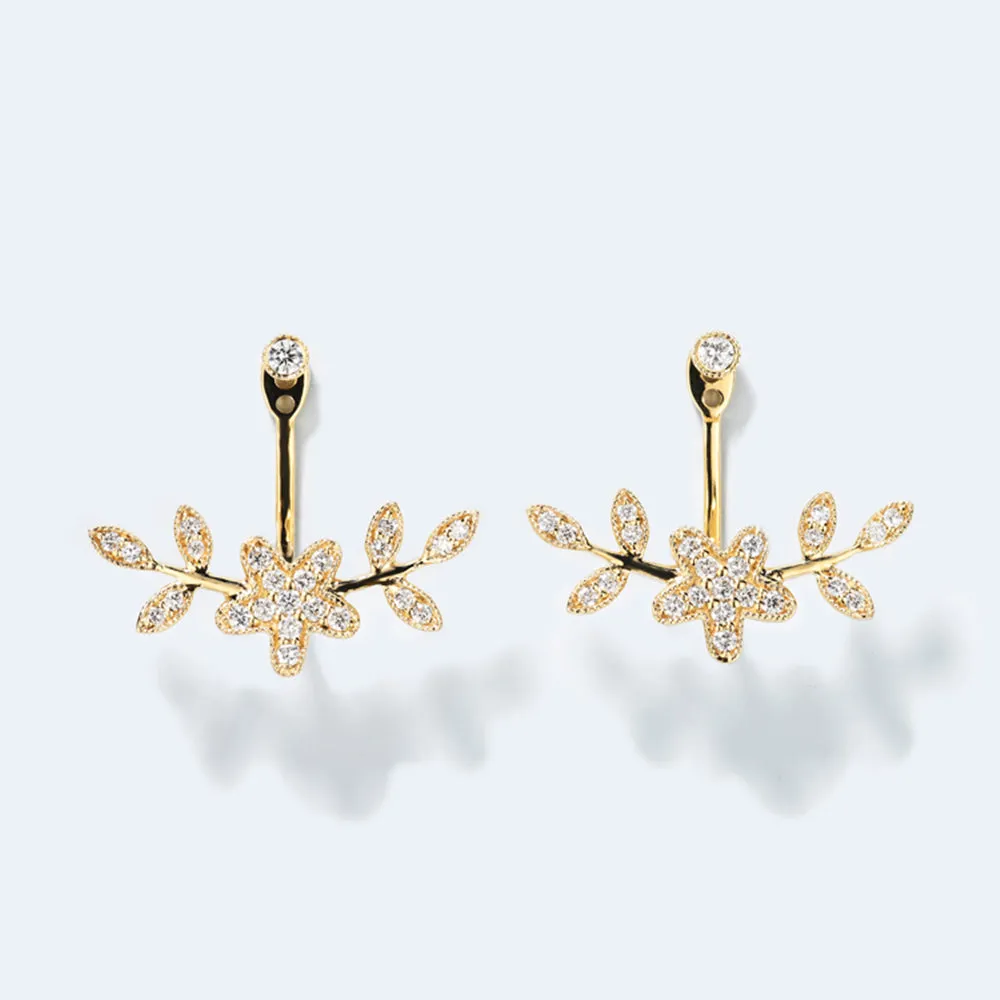 Two-Way Wear Flower Shape Diamond Jacket Earrings
