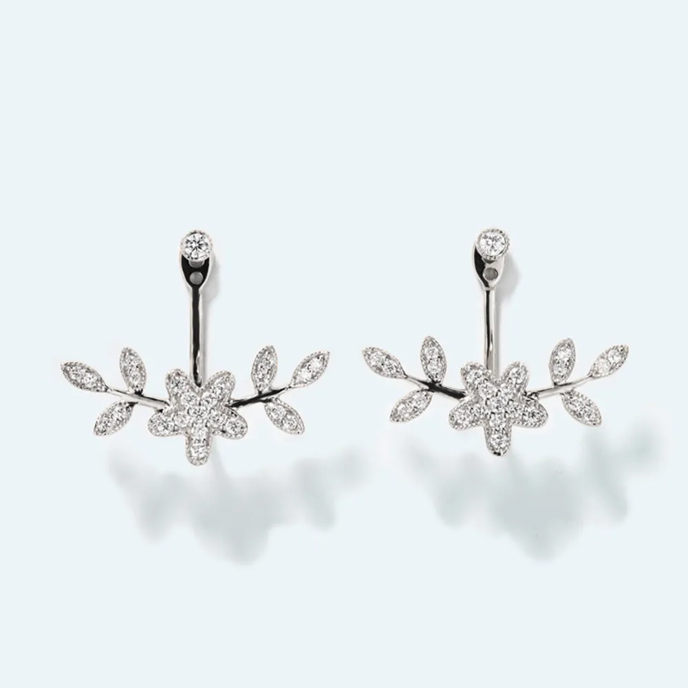 Two-Way Wear Flower Shape Diamond Jacket Earrings