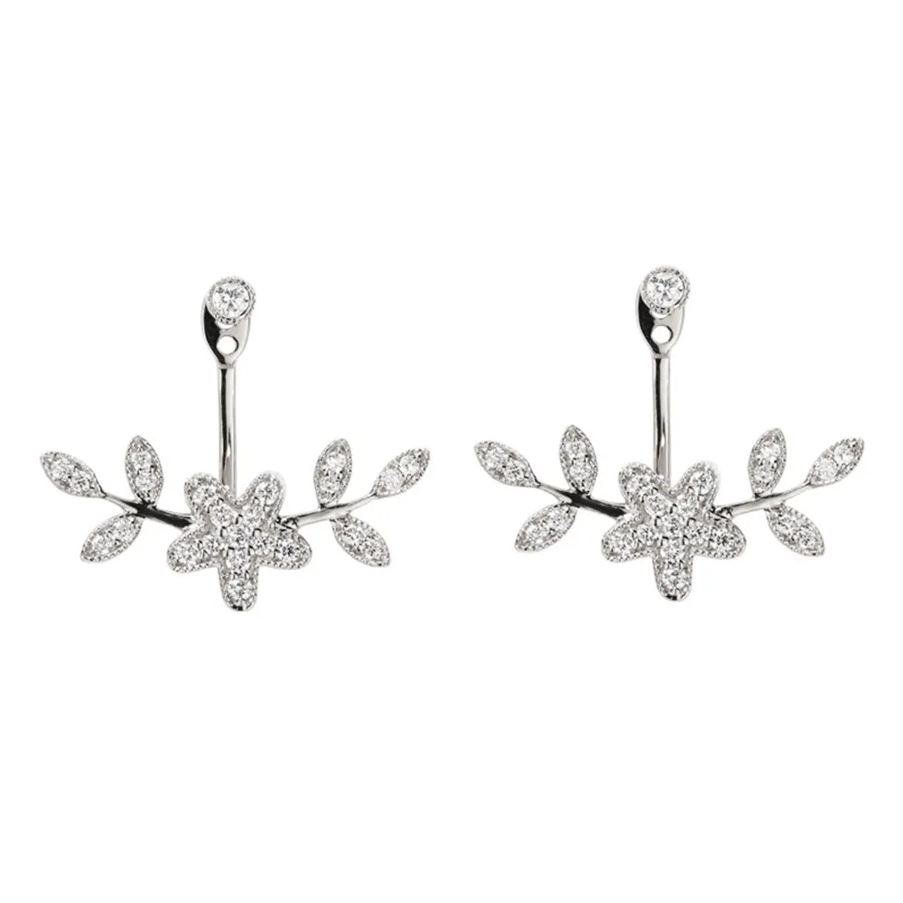 Two-Way Wear Flower Shape Diamond Jacket Earrings