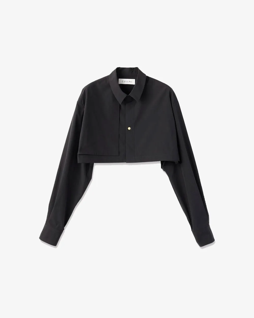 Typewriter Asymmetrical Cropped Chun Tab Shirt - Black