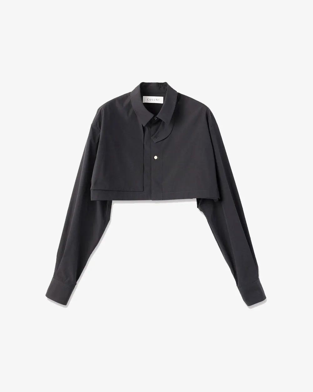Typewriter Asymmetrical Cropped Chun Tab Shirt - Black