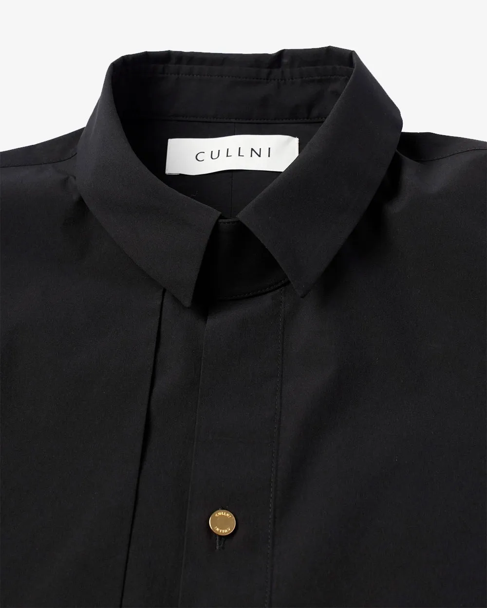 Typewriter Asymmetrical Cropped Chun Tab Shirt - Black