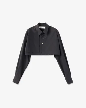 Typewriter Asymmetrical Cropped Chun Tab Shirt - Black