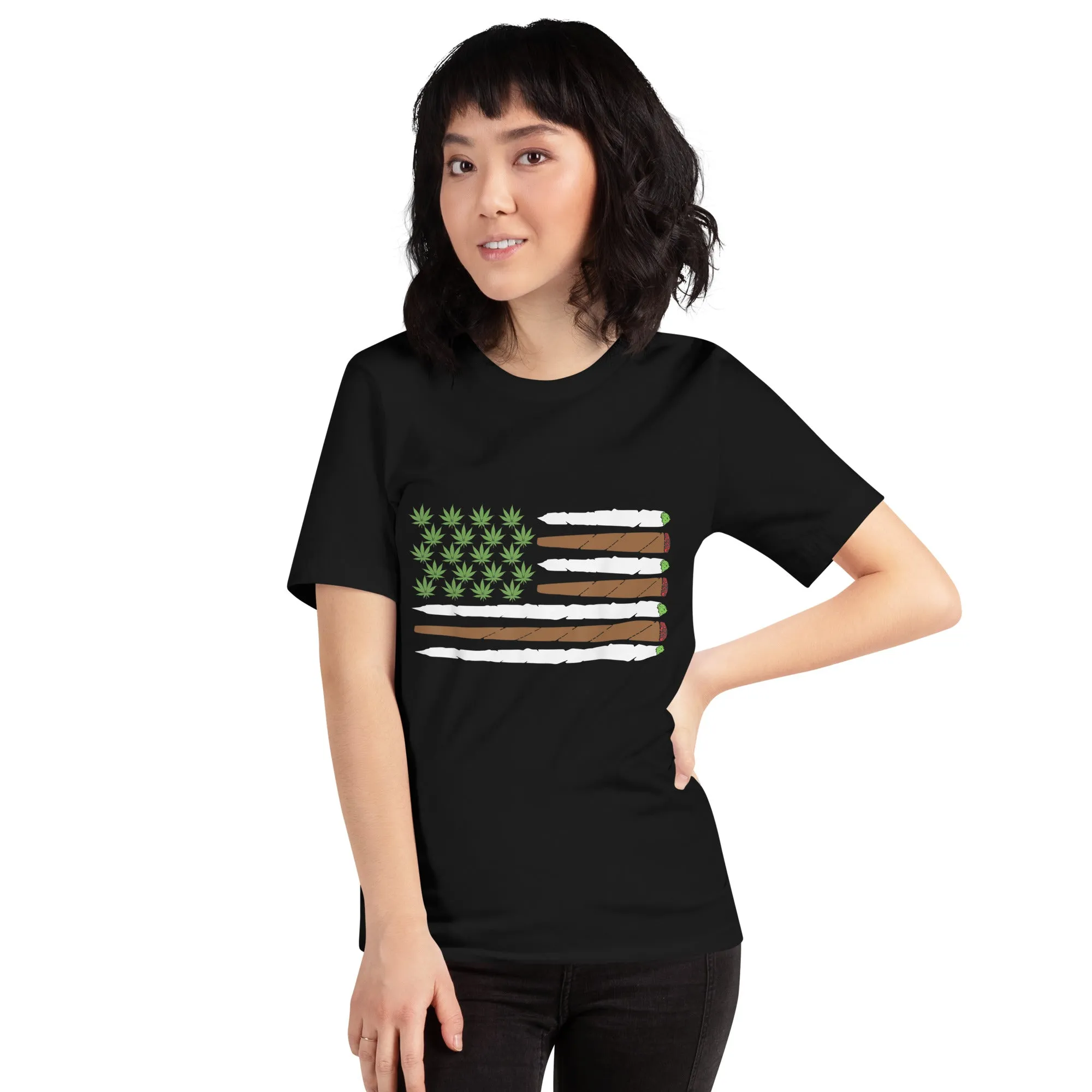 USA-Flag-Weed-Leaf--Fourth-of-July-American-Flag-Unisex t-shirt