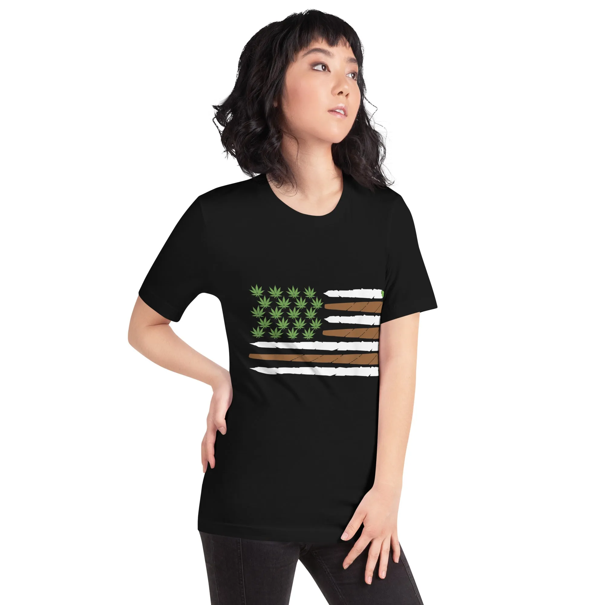 USA-Flag-Weed-Leaf--Fourth-of-July-American-Flag-Unisex t-shirt