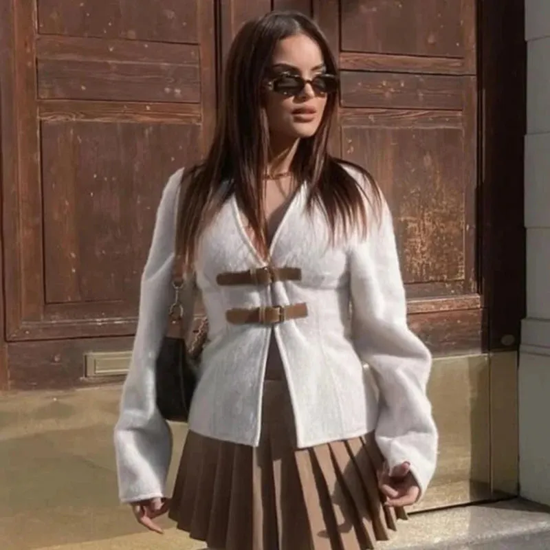 V Neck Jackets Women Fashion Single Breasted Coats Long Sleeve Spring Autumn Jackets