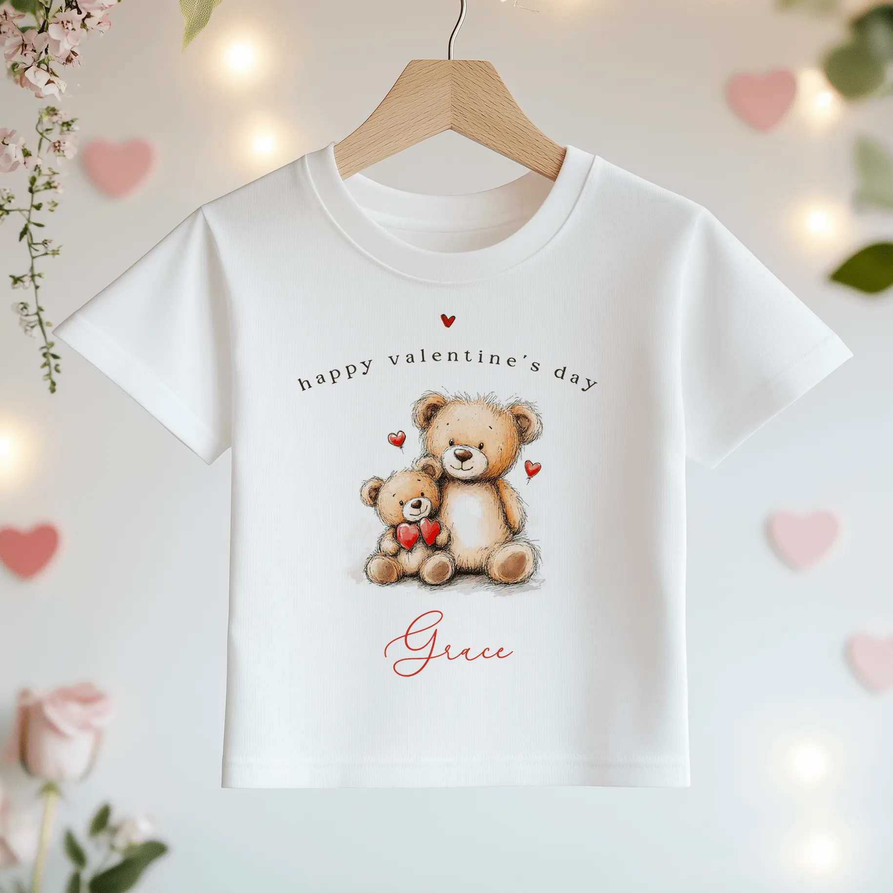 Valentines Day Teddy Bears Personalised Toddler & Kids T Shirt