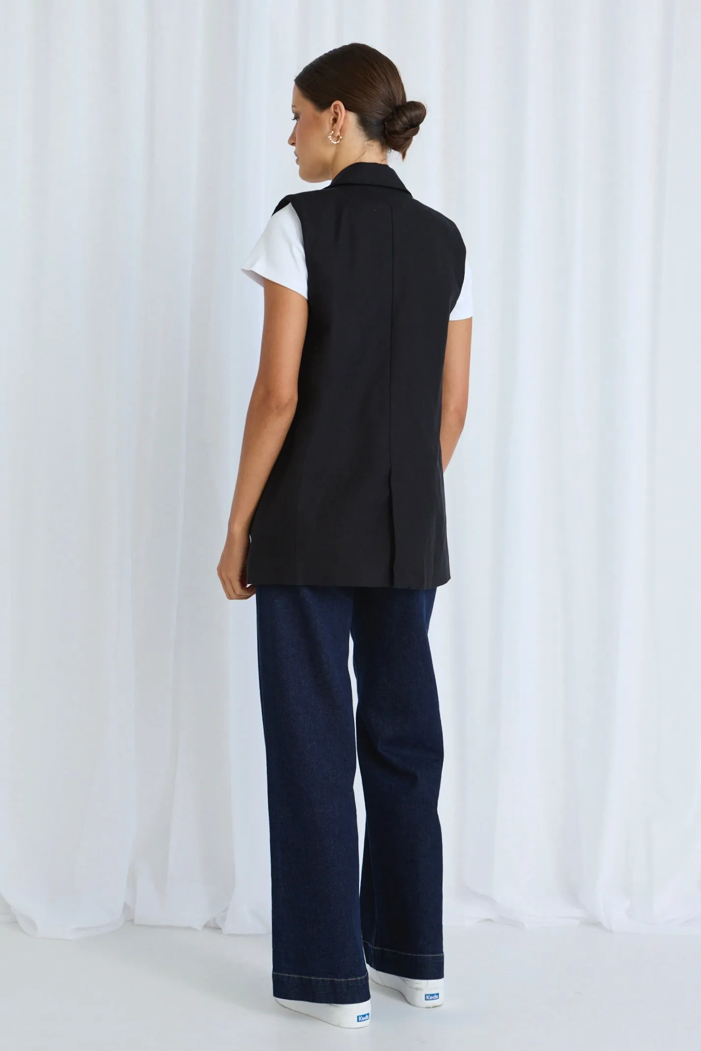 Vancouver Black Linen Longline Vest