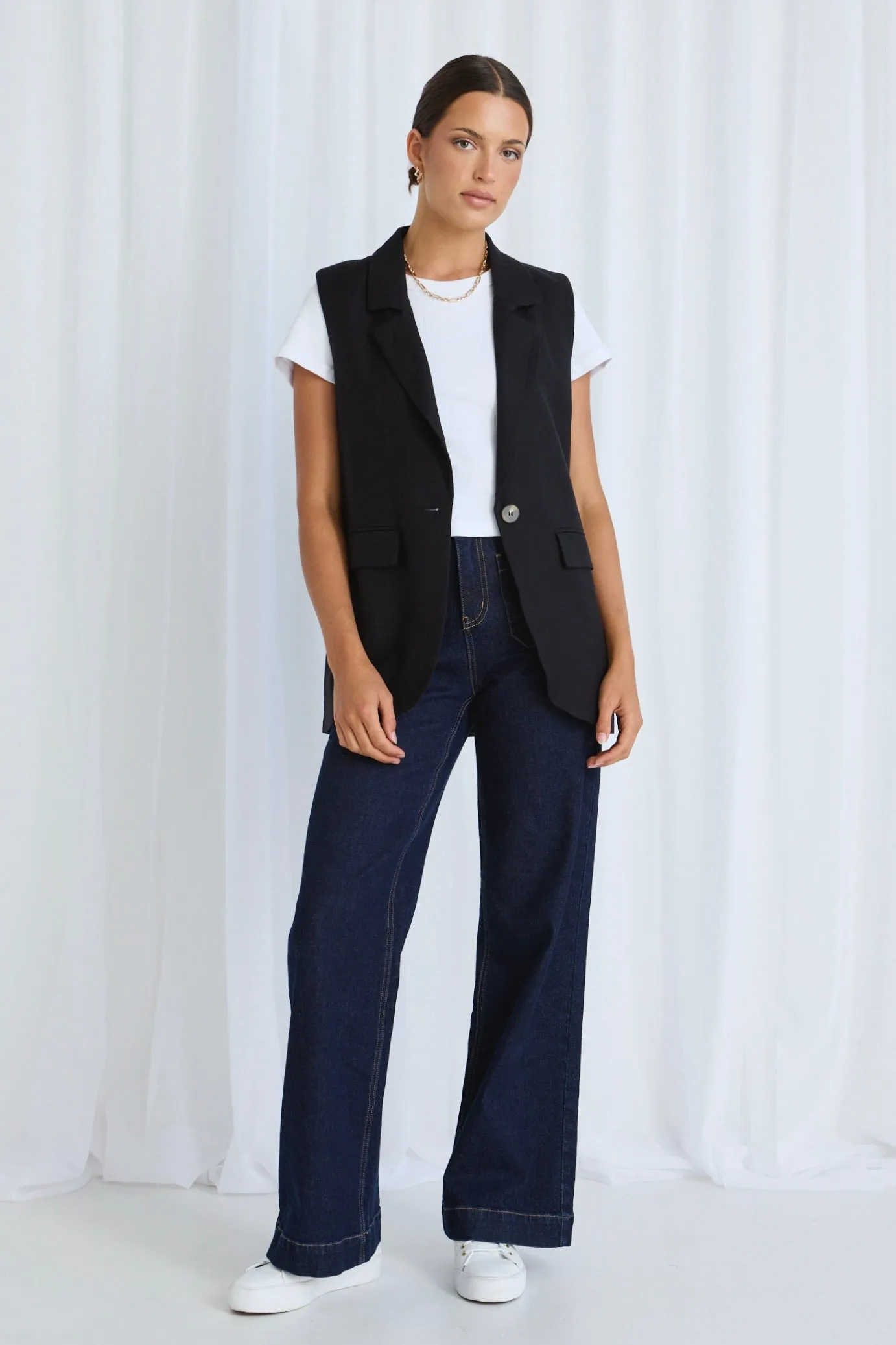 Vancouver Black Linen Longline Vest