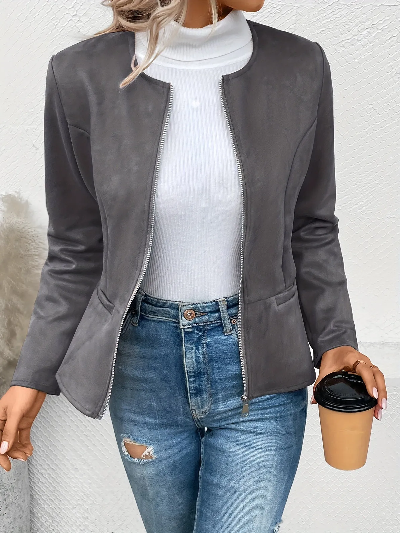 Vanny - Casual Long Sleeve Zip Up Jacket