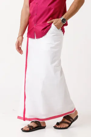 Varna - Soft Red Single Layered Fancy Border Pocket Dhoti For Men | Uathayam