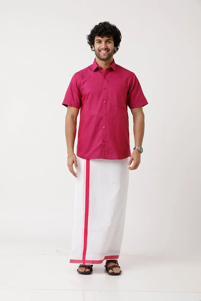 Varna - Soft Red Single Layered Fancy Border Pocket Dhoti For Men | Uathayam