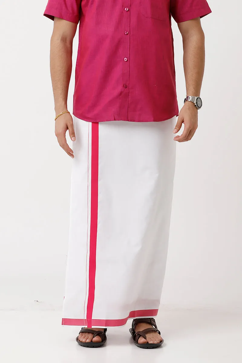 Varna - Soft Red Single Layered Fancy Border Pocket Dhoti For Men | Uathayam